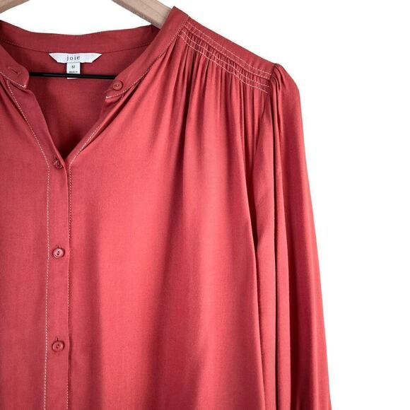 Joie Saiyuri Button Down Drapey Blouse Shirt in Desert Spice Orange, Size Medium - Picture 6 of 14